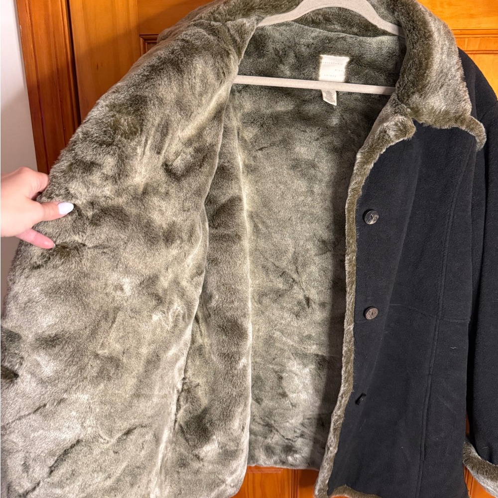 J. Jill Faux Fur Lined Wool Blend Coat Womens Size Large Tall - Picture 4 of 9
